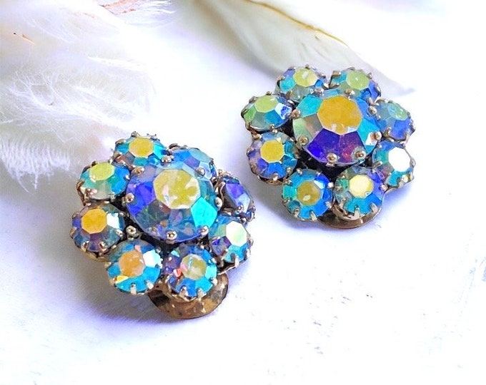 Beautiful Made In Austria Signed Dainty Crystal Clip on Earrings