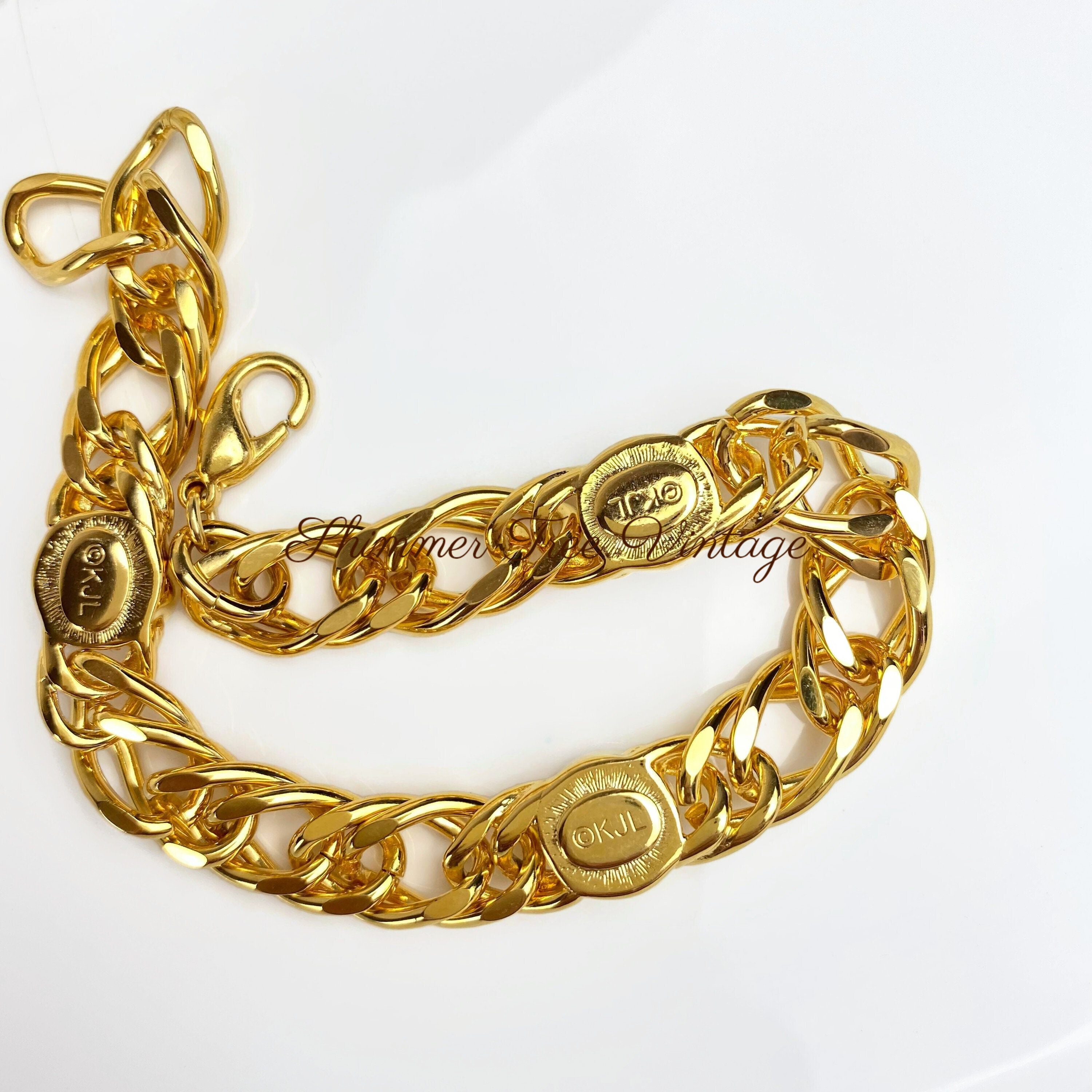 KJL Signed Double Curb Chain and Crystal Bracelet - Etsy Canada