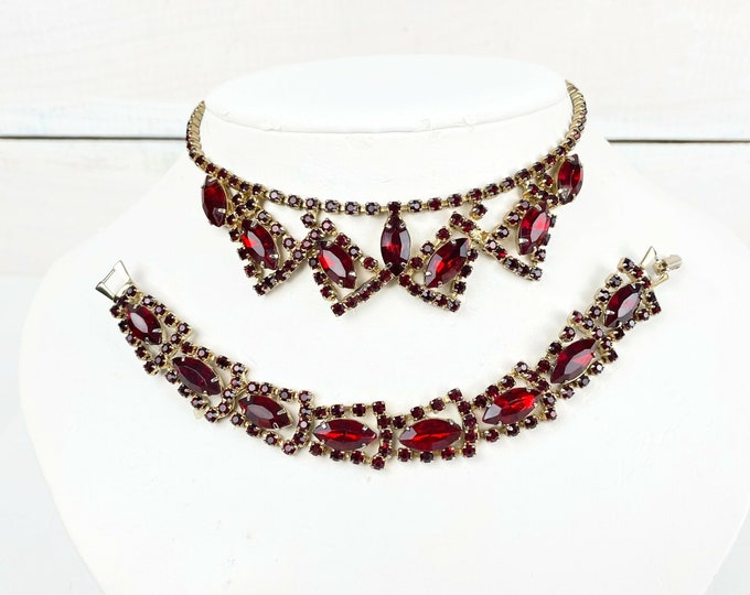 Stunning Ruby Red Crystal Necklace and Bracelet Set