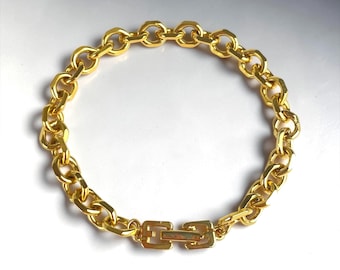Signed Givenchy Gold Plated Twisted Chain Bracelet With Link G