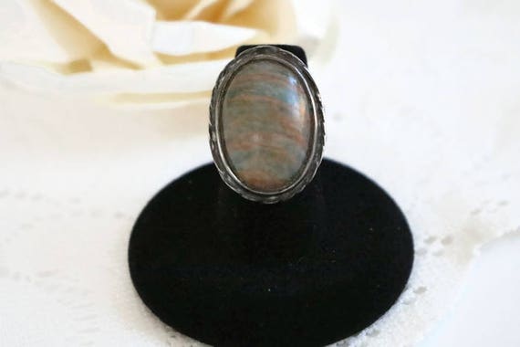 Antique Aqua Terra Jasper Cabochon gemstone ring ring size 6 large natural stone