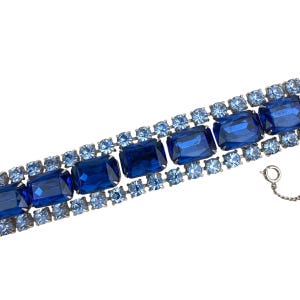 Mid Century Blue Rhinestone Cuff Bracelet