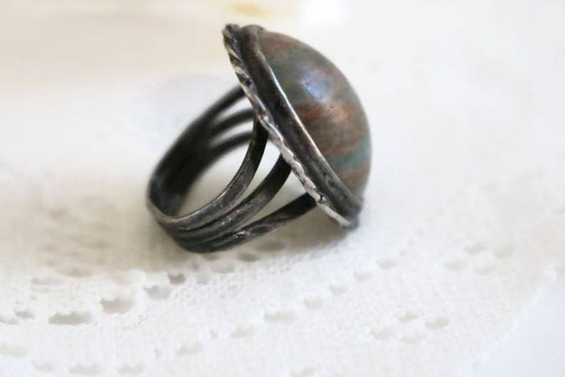 Antique Aqua Terra Jasper Cabochon gemstone ring ring size 6 large natural stone