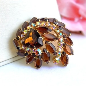 JULIANA D&E Open Back Topaz and Aurora Borealis Brooch