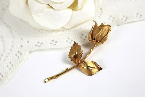 GIOVANNI Long Stem Rose Brooch Gold Tone Rose Pin. Etsy Singapore