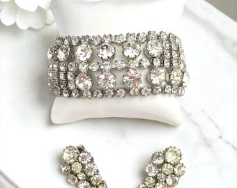 Vintage Mid Century WEISS Crystal Cuff Bracelet Set