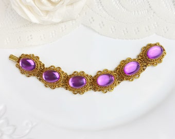 Preciosa pulsera de cabujón bañada en oro y lavanda