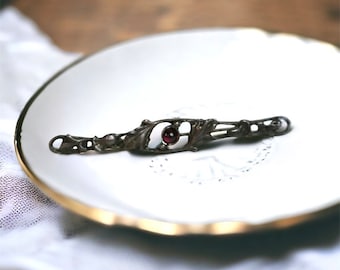 Art Deco Silver Plated Garnet Bar pin