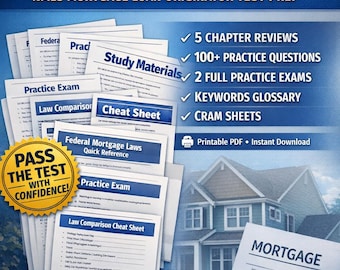 SAFE MLO Exam Study Guide Bundle | NMLS Mortgage Loan Originator Test Prep | Practice Exams, Cheat Sheets, Glossary, Printable