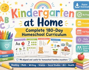 Kindergarten Homeschool Curriculum | 180-Day No Prep Printable (Digital Download)