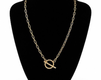 Subtle BDSM Choker necklace-Minimalist Gold Collar Necklace | Paperclip Chain Toggle Choker