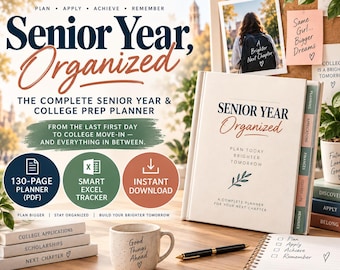 Senior Year Checklist & College Prep Planner | Class of 2027 College Application Tracker, Scholarship Organizer, Graduation Planner
