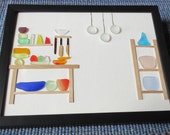 SEA GLASS Art Picture- quot my kitchen quot -framed - one of a kind- free shipping sale in usa