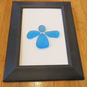 SEA GLASS AQUA Angel Guardian Angel wall hanging picture art with aqua sea glass framed- free shipping in usa- great picture for child room