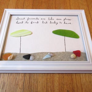 SEA GLASS Art Picture &quot; Great friends are like sea glass hard to find but lucky to have&quot; nice color white frame a great picture for friends