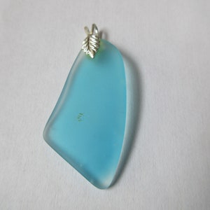 Beautiful jewelry AQUA BLUE Sea Glass NECKLACE pendant handmade by me with silver plated bail and 18&quot; rope chain great gift a nice gift box