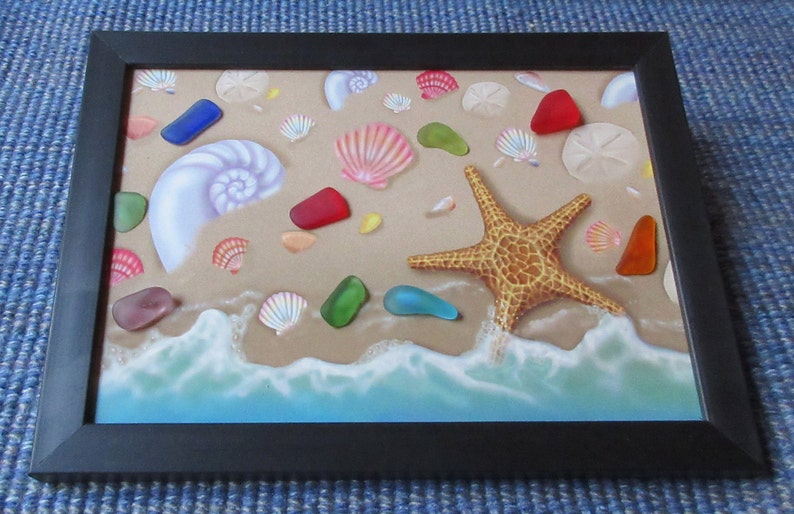 SEA GLASS Art Picturethe sea shore with sea glass framed image 3