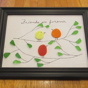 SEA GLASS Art Picture &quot;Friends are forever&quot; a great picture nice color in a black frame buy it now it is great for your friends