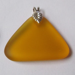 Beautiful jewelry golden gold Sea Glass NECKLACE pendant handmade by me with silver plated bail and 18&quot; rope chain great gift nice gift box