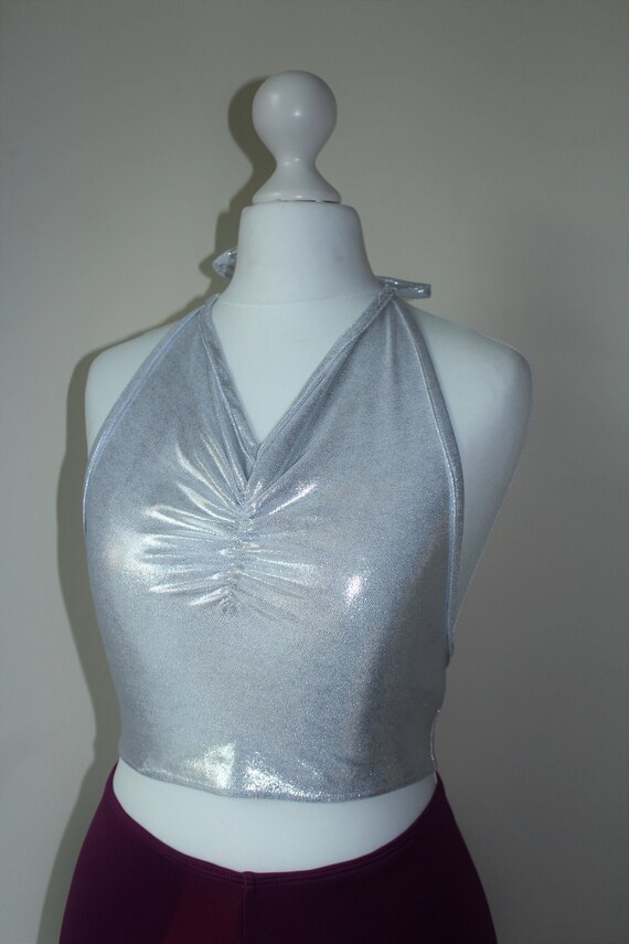 NEW Sparkly Christmas Red Pink White Party Halterneck Crop Dance Rock Gift Top