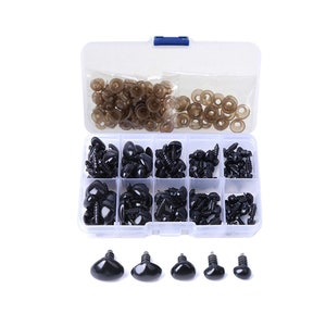 Black Safety Noses 100 Pack Plastic Ellipse with 100 Washers for Craft Doll Felting Kit Dolls Decys Sewing 5 Sizes (15/14/11/10/9MM)