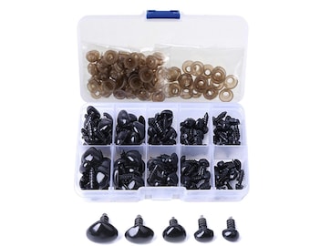 Nez de sécurité noirs 100 Pack Ellipse en plastique avec 100 rondelles pour Craft Doll Felting Kit Poupées Decys Coudre 5 tailles (15/14/11/10/9MM)