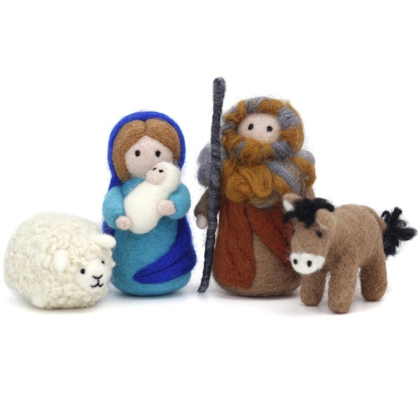 Kit de feutrage à l'aiguille de la Nativité - Cadeau de Noël - Tout pour faire - Instructions pour débutant 10 cm