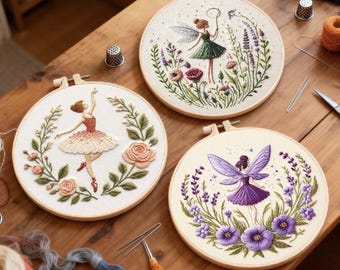 Fairy Embroidery Kit for Christmas with Hoop, Color Threads, Needles Craft for Beginners