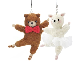 Dancing Bear and Lama Needle Felting Kits 5"x3" with Video Instruction for Beginners - Nursery Mobile, Baby Mobile