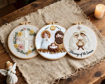 3 Nativity Embroidery Kits Christmas Craft with Hoop, Color Threads, DIY for Beginners