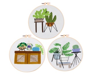 Minimalist Green Mood Embroidery Starter Kit with Pattern, Embroidery Hoop, Color Threads Tools Kit - English Instruction for Beginners