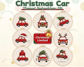 8 Christmas Mini Embroidery Kit, Merry Christmas Wall Hanging, Christmas Home Decor Beginner Craft Gift 12cm Hoop