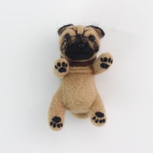 Brown Pug Needle Felting Kit - They Are Friends - 4 inch DIY Craft Kit for Beginner Mother&#39;s Day, Birthday Gift
