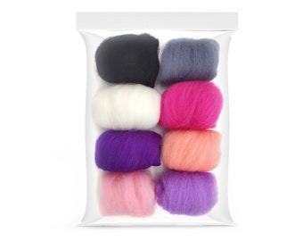 8 Pack Needle Felting Wool Roving 10g x 8 Color Total 80g Merino Wool 70S (19 Microns) Eco-friendly Super Soft Natural (0106072324252829)