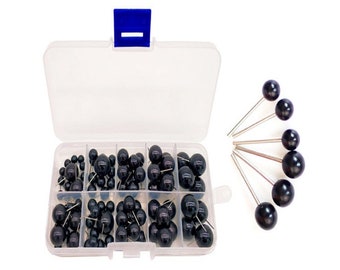 100 Pieces Black Safety Eyes on Wire for Craft Doll Decys Sewing Packaged by Grid Box (4/5/6/8/10mm)