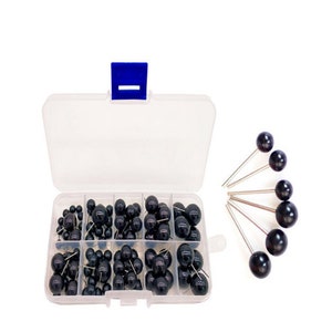 100 Pieces Black Safety Eyes on Wire for Craft Doll Decys Sewing Packaged by Grid Box (4/5/6/8/10mm)
