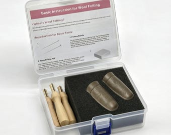 Beginner Needle Felting Tool Set, Wood Needle Holder, Finger Gloves, Mat, Instructions (Boxed)