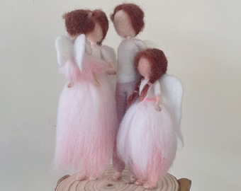 4 Fairy Family Members Needle Felting Kits with Wood Slice, Needle Felting Supplies with Wool, Tool, Video Instruction Christmas Gift