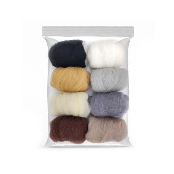 8 Pack Needle Felting Wool Roving 10g x 8 Couleur Total 80g Laine mérinos 70S (19 Microns) Eco-friendly Super Soft Natural (0102030407151720)