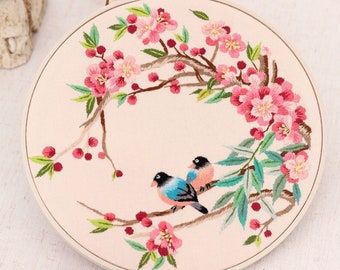 Bird Flower Embroidery Kit Gift for Mom, Cross Stitch Kit 20cm 8inch Craft Kit