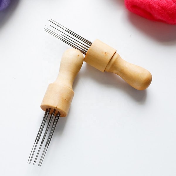8 in 1 Needle Felting Needles Wooden Handle Wood Holder DIY Tool for Wool Roving Felt Punch Craft Felter Starters