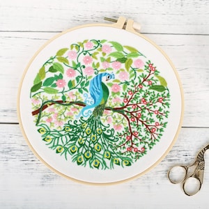 Peacock Beginner Embroidery Kit 8inch Size, Gift for Mom, Craft Kit Include Everything to Make