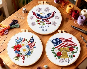 Beginner Embroidery Kit, American Flag Hoop Art, Patriotic DIY Craft (6 inch)