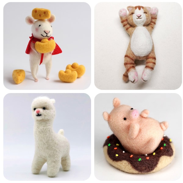 Animal Needle Felting Kits for Beginners 4 inch Height DIY Craft Kit Gift for Mother's Day, Birthday Gift