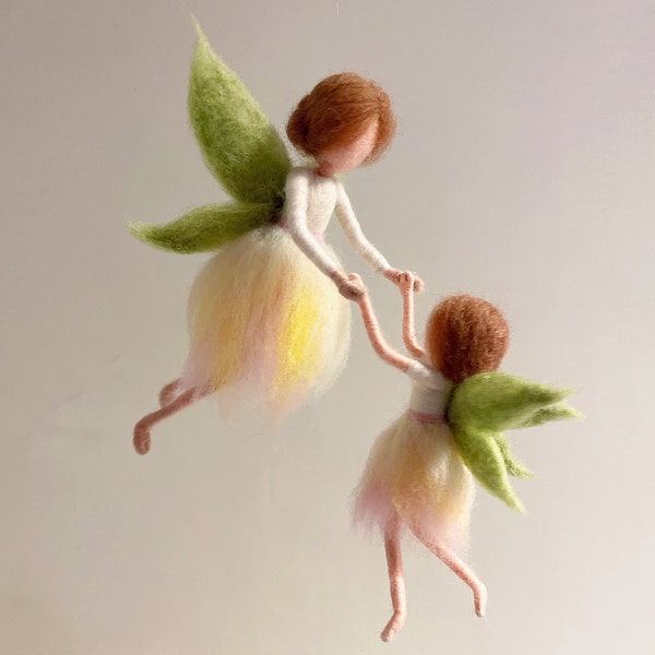 Fairy Mom and Kid Needle Felting Kits Birthday Gift, Needle Felting Supplies with Pure Wool, Tool, Video Instruction - Nursery Mobile