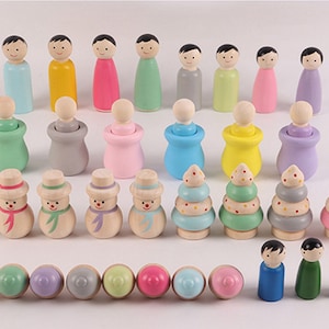 10 Wooden Peg Dolls for Christmas - Painted Wooden People - DIY Wood Art Crafts Home Decor Education Toy
