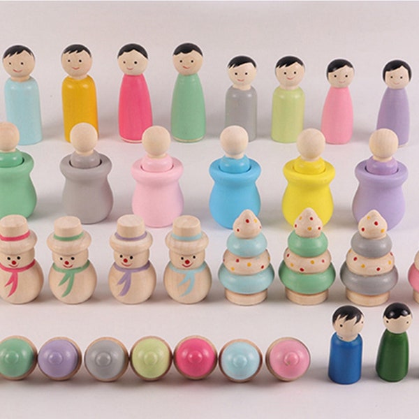 10 Holz Peg Dolls für Weihnachten - Bemalte Holzfiguren - DIY Holz Kunsthandwerk Home Decor Bildung Spielzeug