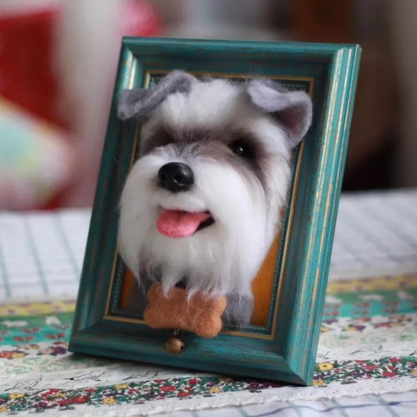 Dog Memory Custom Dog Needle Felted Framed Pets Portrait - Realistic Pet Replica - 100% Handmade Wool