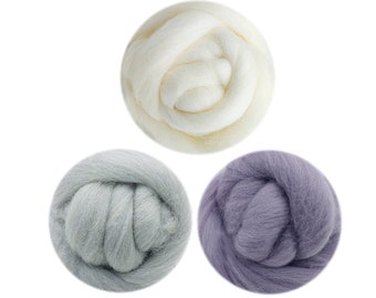 Fibra de lã merino 300g: Kit de feltragem com agulha em 3 cores