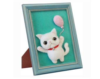 Cat with Frame Needle Felting Kit for Beginner - Enough Needle Felting Tools and English Instruction (C) Gift for Mother's Day